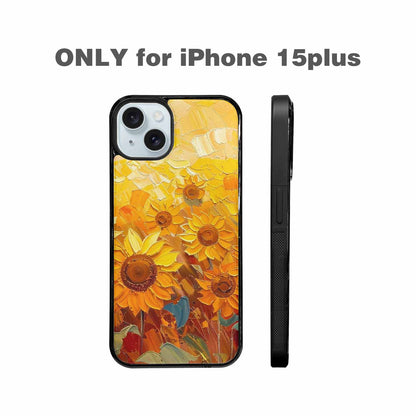 iPhone 15 Plus Case — Impressionist Sunflower Brushstroke Pattern Hundreds Of, Custom Art Phone Cover