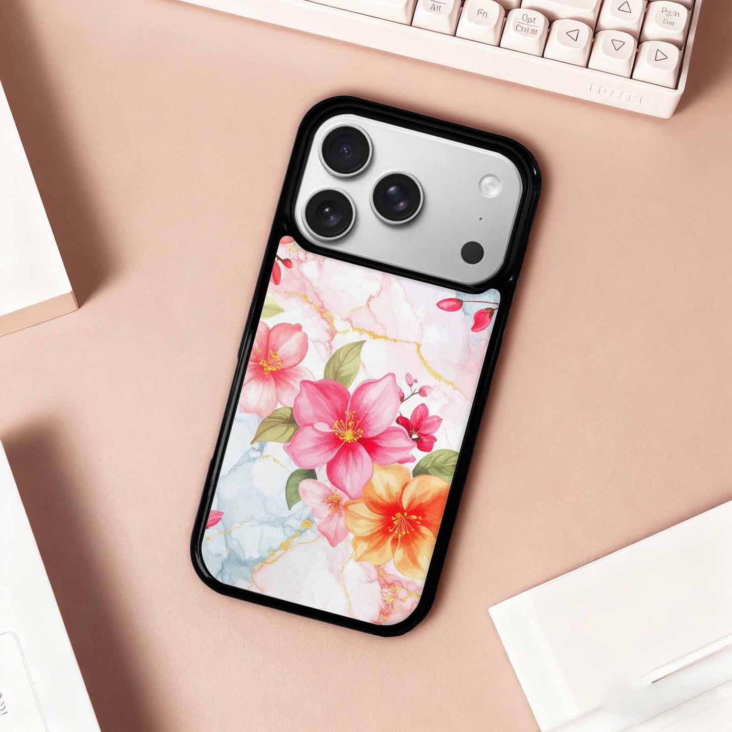 iPhone 17 Pro Case — Marble Floral, Custom Art Phone Cover
