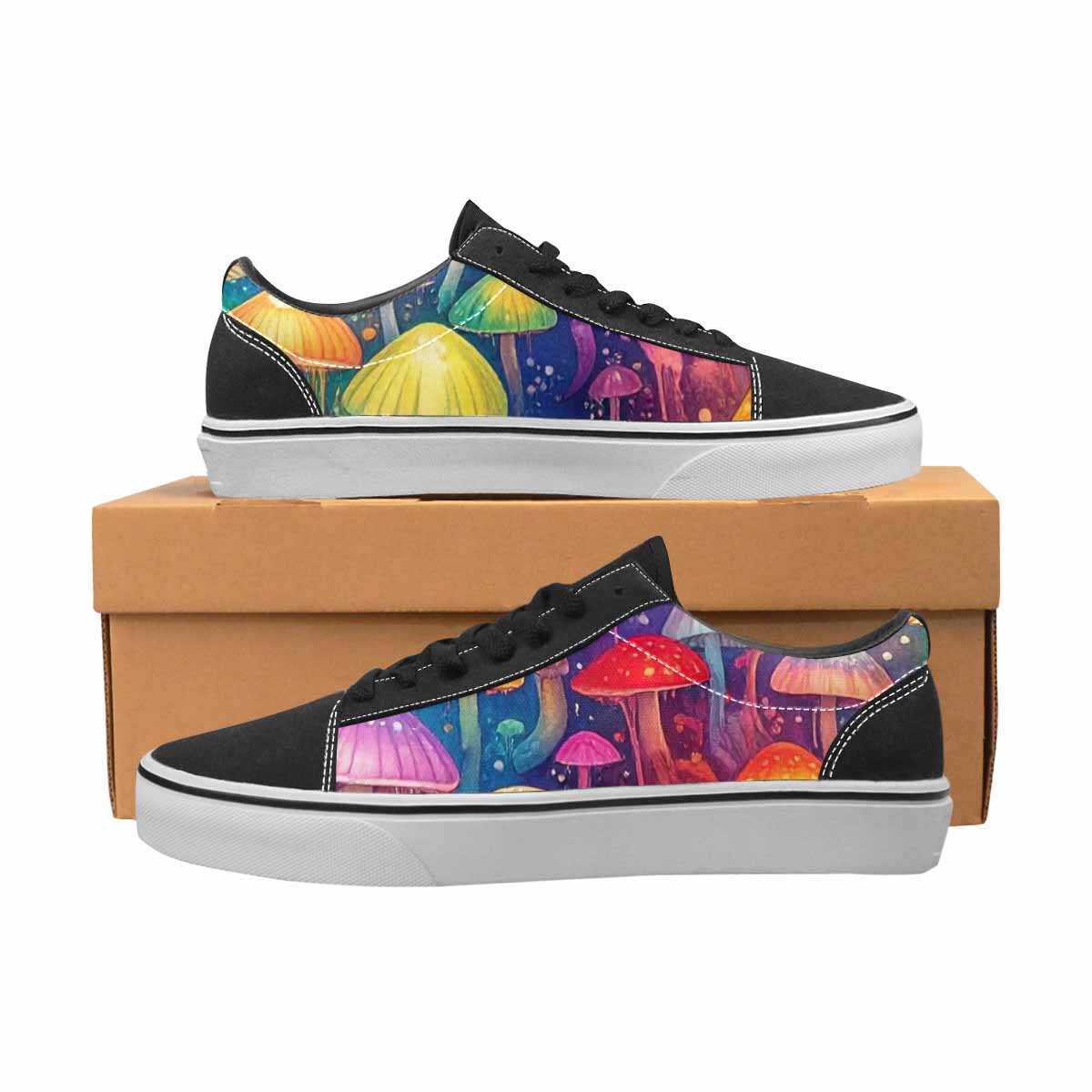 WOMEN'S Rainbow Drip Mushrooms Lace-Up Canvas Vivid Sneakers