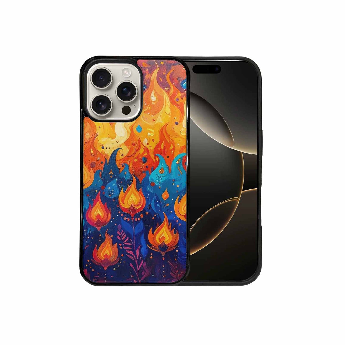 iPhone 16 Pro Max Case — Flame Burst Full Color Vibrant Flame, Custom Art Phone Cover