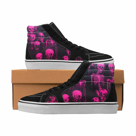 MEN'S Skulls Neon Pink Glow High Top Canvas One Of A Kind Aesthetic Custom Print Sneakers