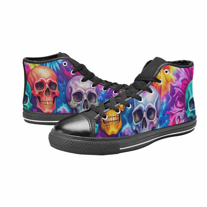 WOMEN'S Tie Dye Skulls Print High Top Canvas Vibrant Chaos Sneakers