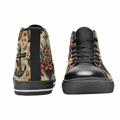 WOMEN'S Old School Tattoo High Top Canvas Dark Academia Custom Sneakers