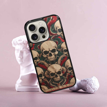 iPhone 16 Pro Case — Traditional Tattoo Style Skulls Entwined With, Custom Made Phone Cover