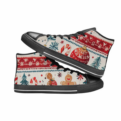 WOMEN'S Christmas Holly Snowflake High Top Canvas Wallpaper Art Custom Sneakers