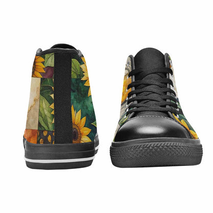 WOMEN'S Sunflower High Top Canvas Wallpaper Art Sneakers