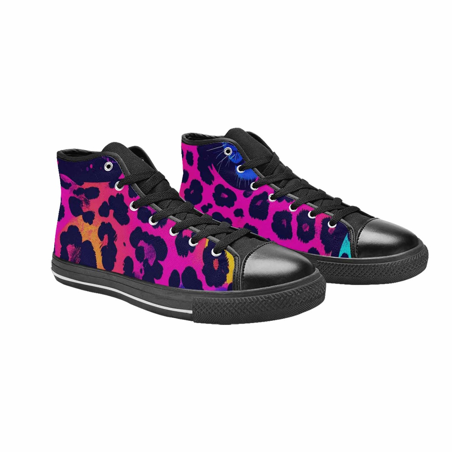 WOMEN'S Leopard Print Neon High Top Canvas Vibrant Chaos Custom Sneakers