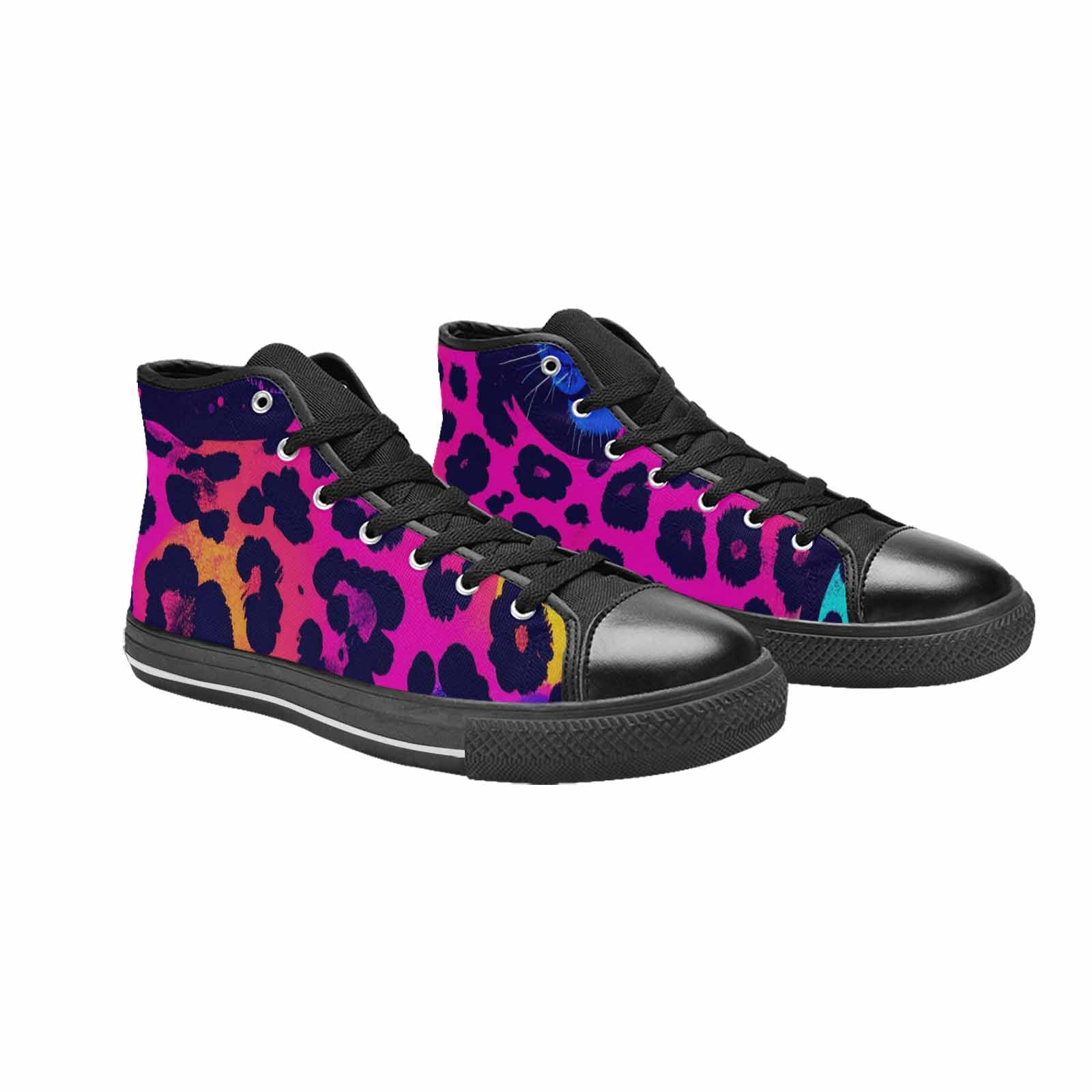 WOMEN'S Leopard Print Neon High Top Canvas Vibrant Chaos Custom Sneakers