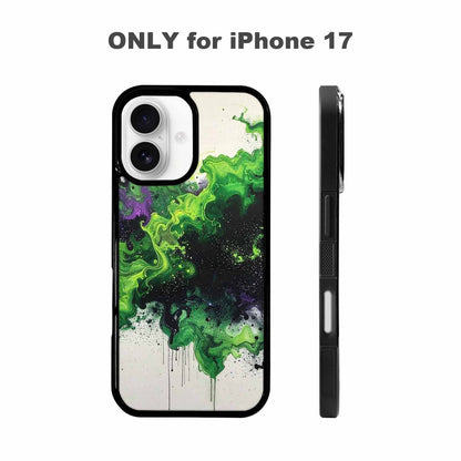 iPhone 17 Case — Black &amp; Green Ink Galaxy Space, Custom Printed Phone Case