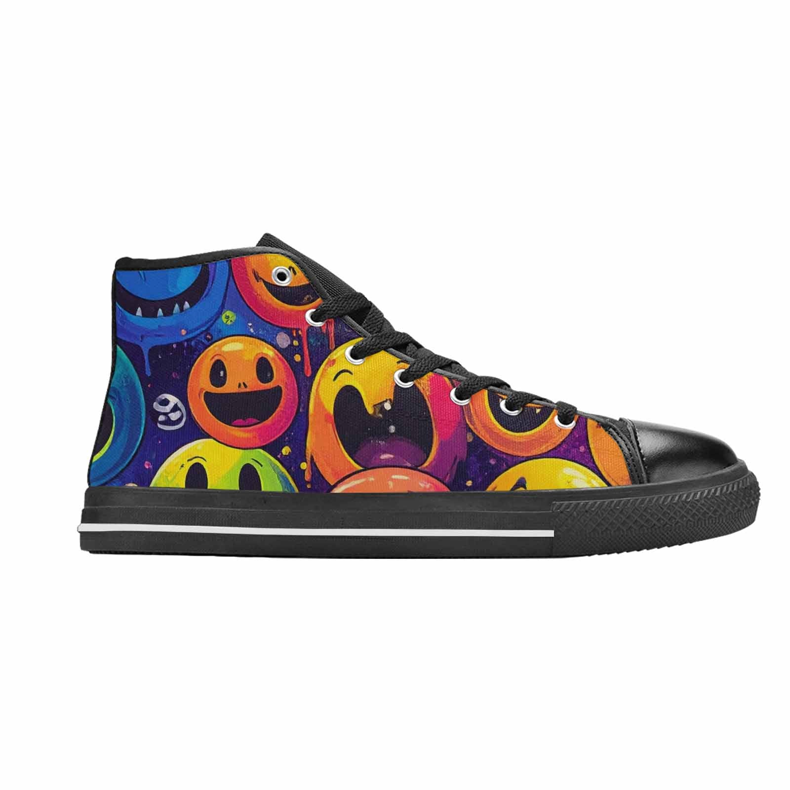 MEN'S Yellow Smiley Face High Top Canvas Wallpaper Art Custom Sneakers