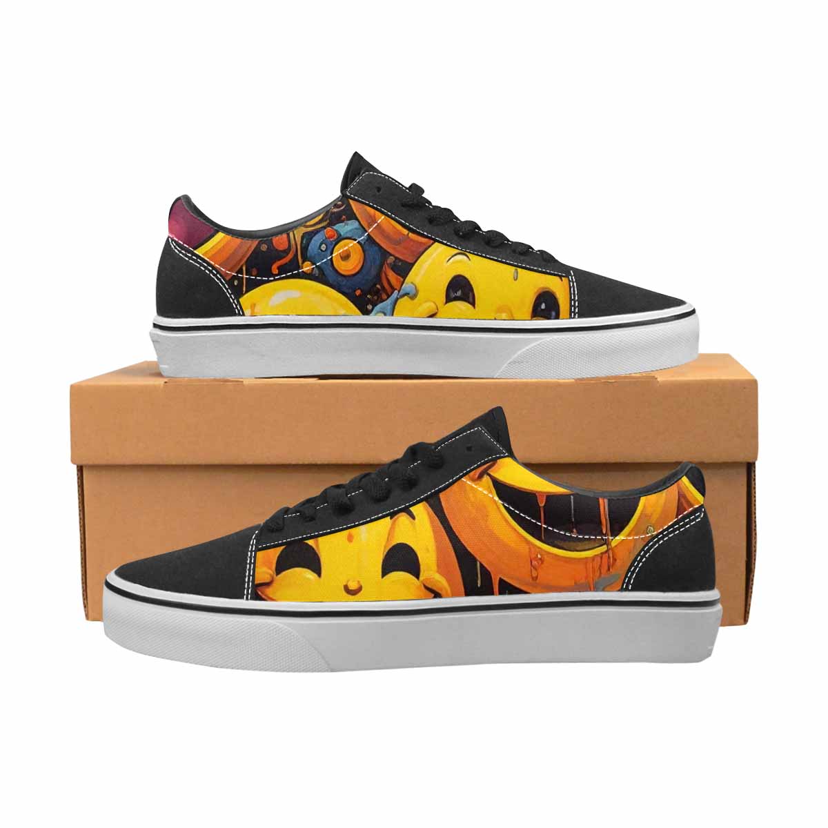 WOMEN'S Melting Moon Smiley — Lace-Up Canvas Grunge Custom Shoes