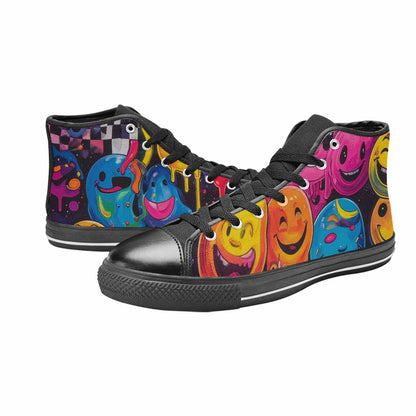 MEN'S Yellow Smiley Face High Top Canvas Aesthetic Custom Sneakers