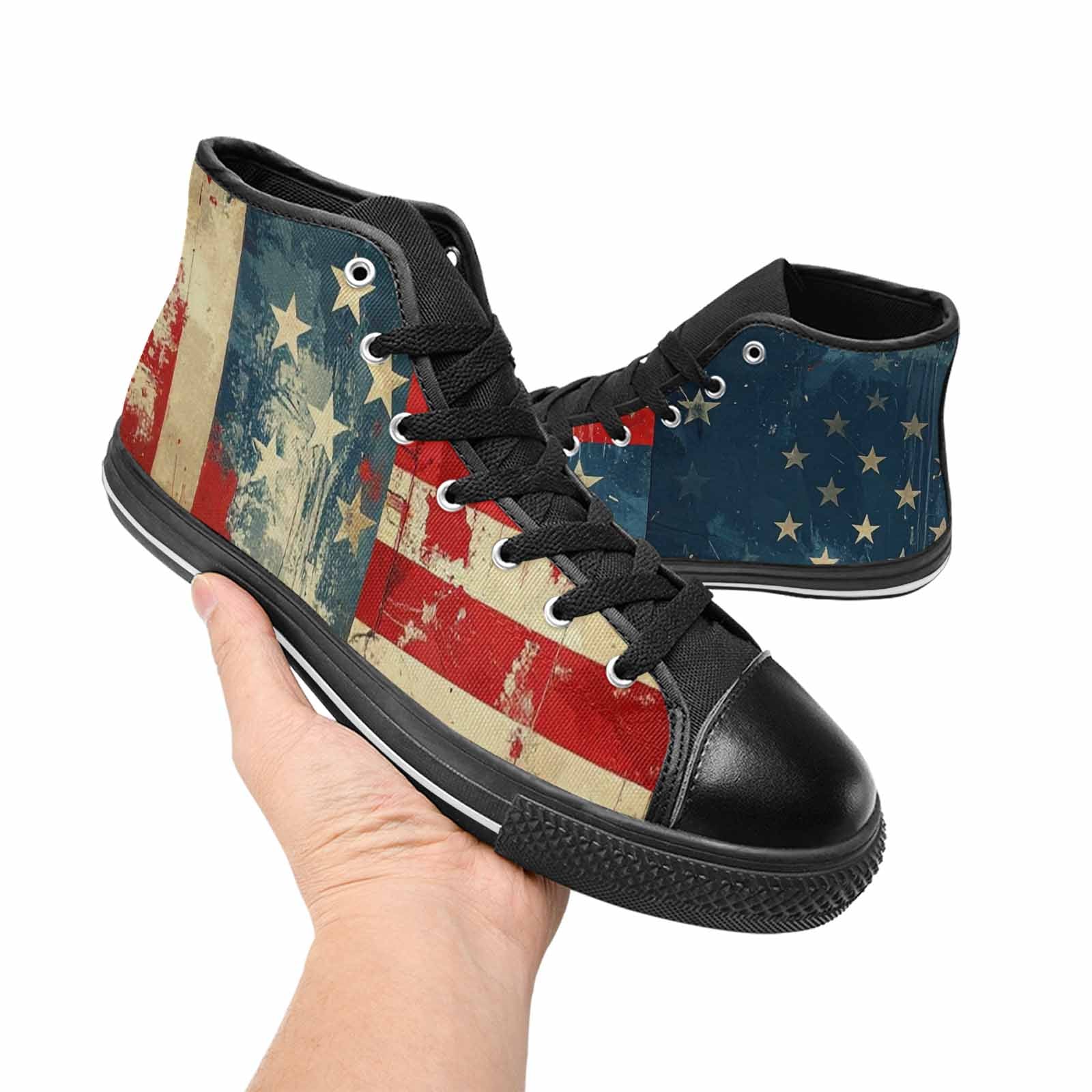 MEN'S American Flag Stars High Top Canvas Vibrant Chaos Custom Sneakers