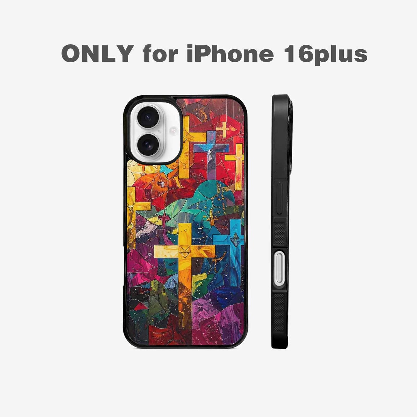 iPhone 16 Plus Case — Faith Cross And Faith Icons Pattern, Custom Printed Phone Case
