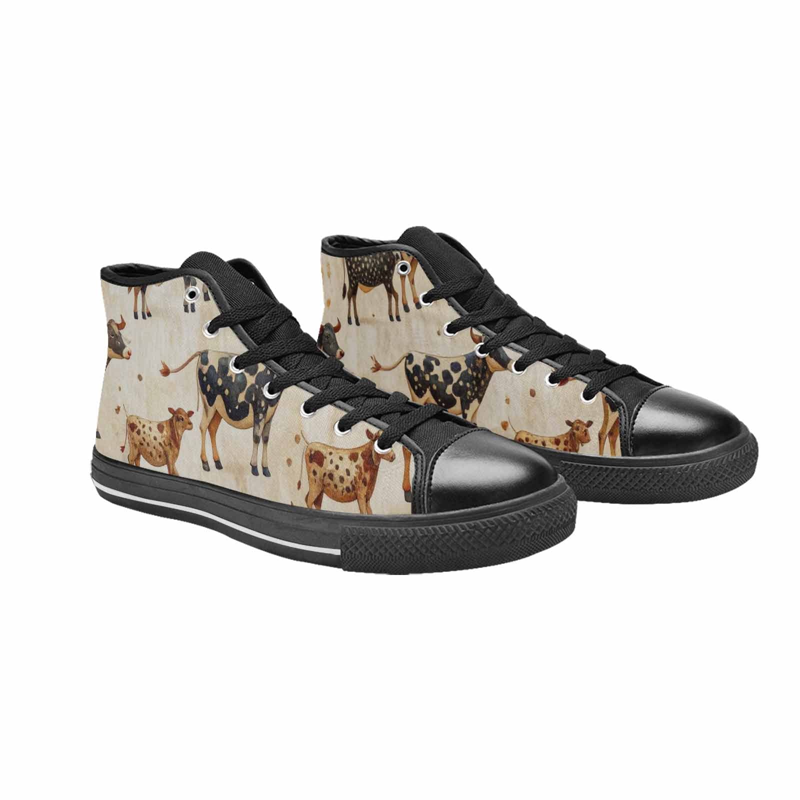 MEN'S Cow Animal Print High Top Canvas Dark Academia Sneakers