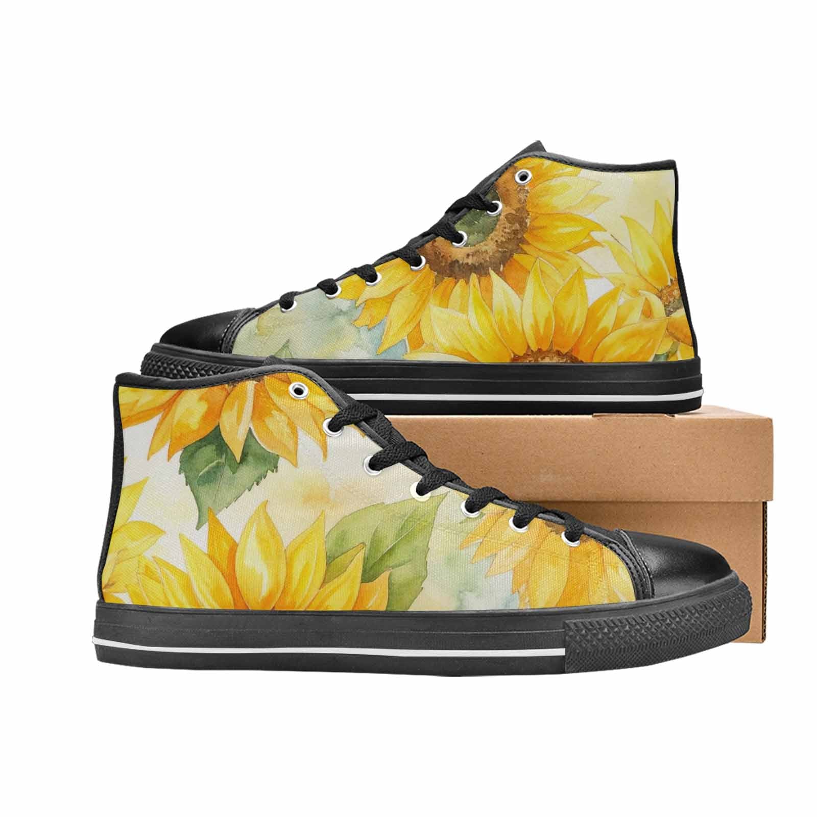 MEN'S Sunflowers Watercolor High Top Canvas Surreal Custom Sneakers