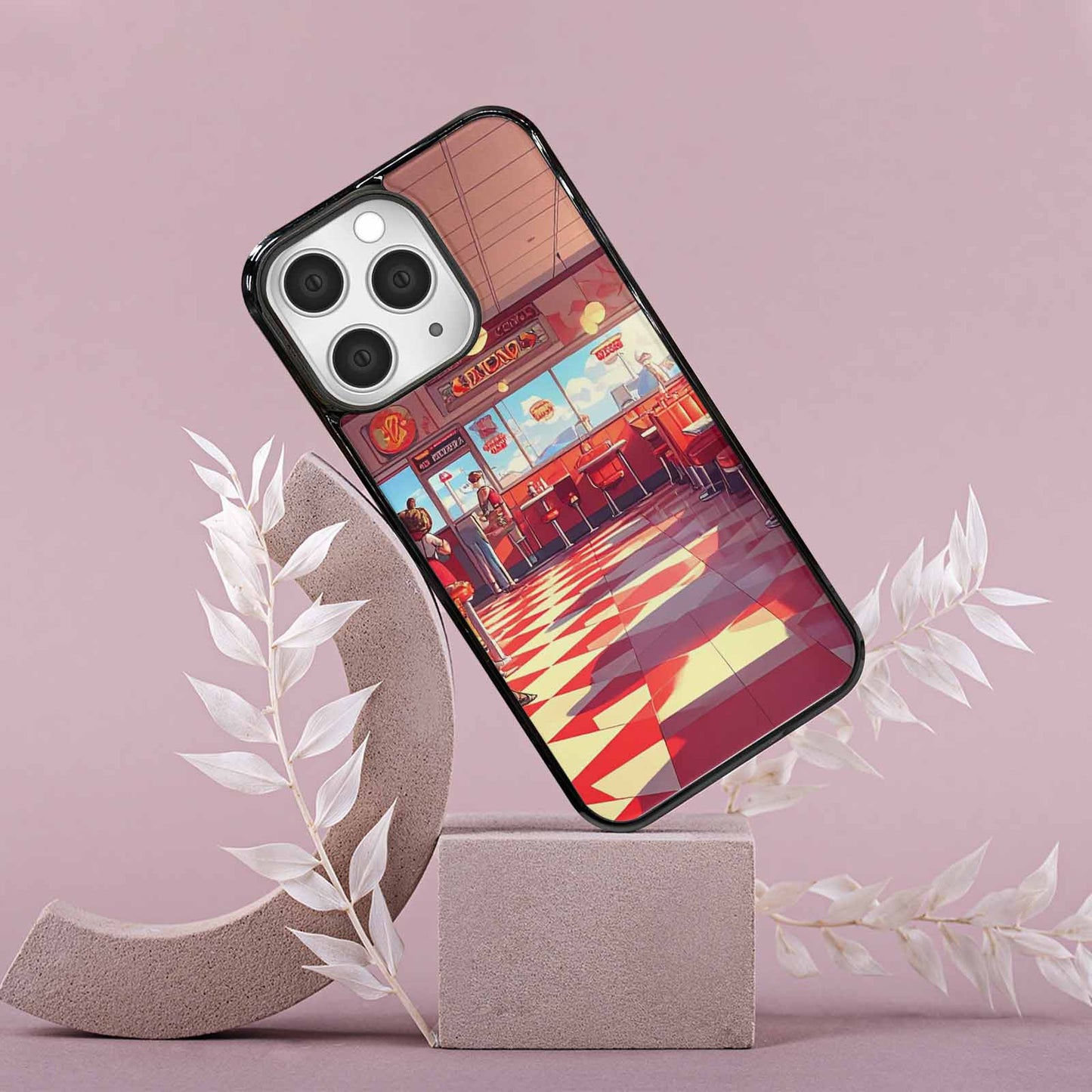 iPhone 15 Pro Max Case — 1950s Diner Cartoon Art Pattern, Customized Protective Case