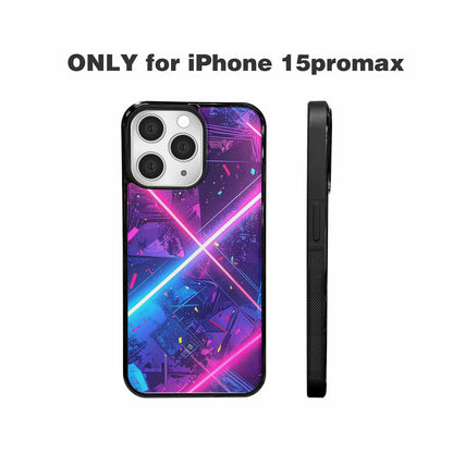 iPhone 15 Pro Max Case — Neon Grid Confetti, Custom Art Phone Cover