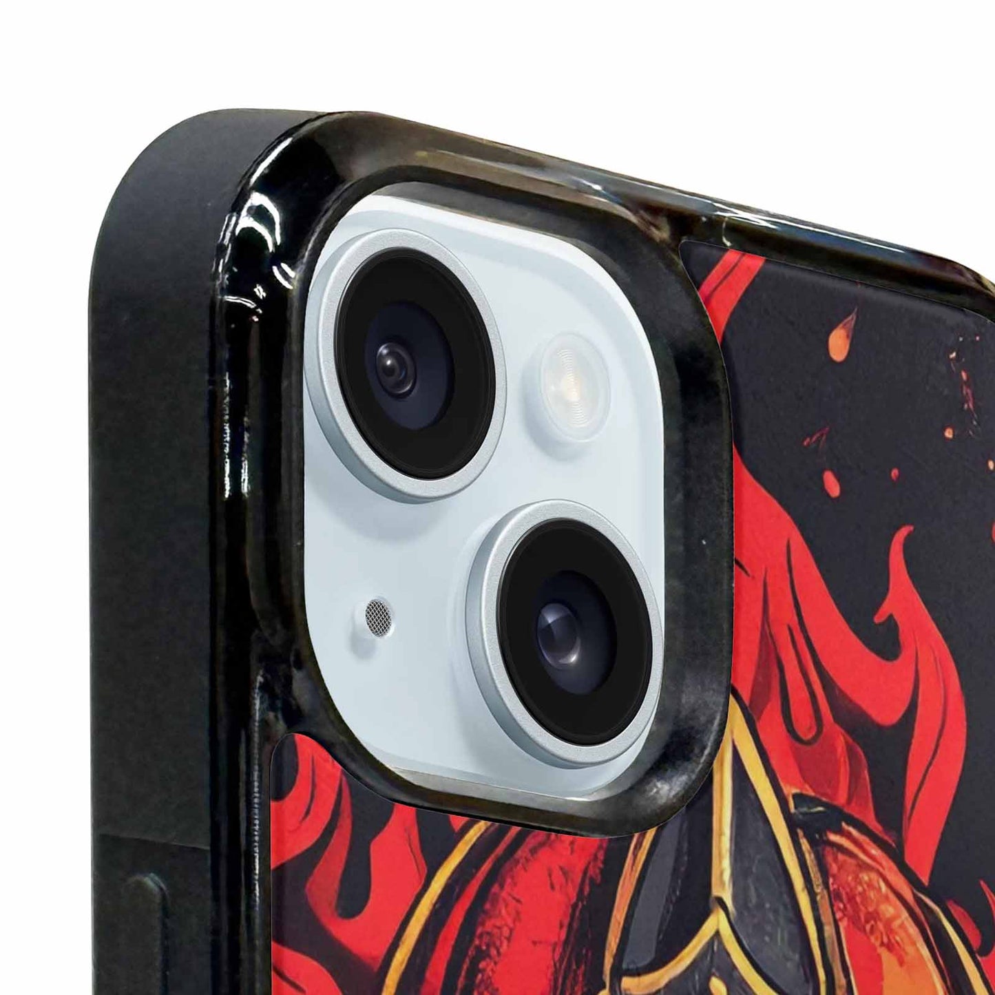 iPhone 15 Plus Case — Firefighter Pattern Flames Axes Helmets Seamless, Custom Print Case Cover