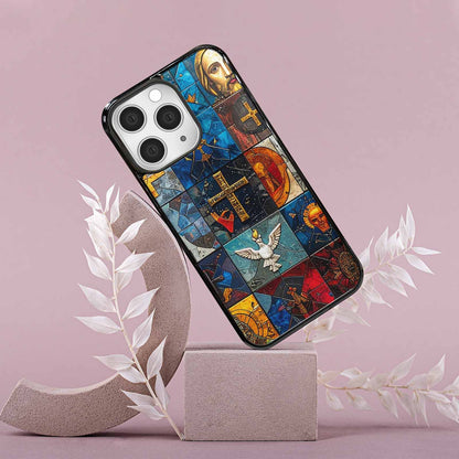 iPhone 15 Pro Max Case — Jesus Face Small Cross And Faith, Custom Printed Phone Case