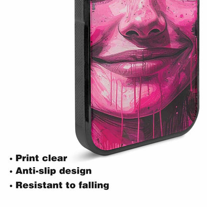 iPhone 15 Plus Case — Melting Moon Smiley Black Pink Ink, Custom Made Phone Cover