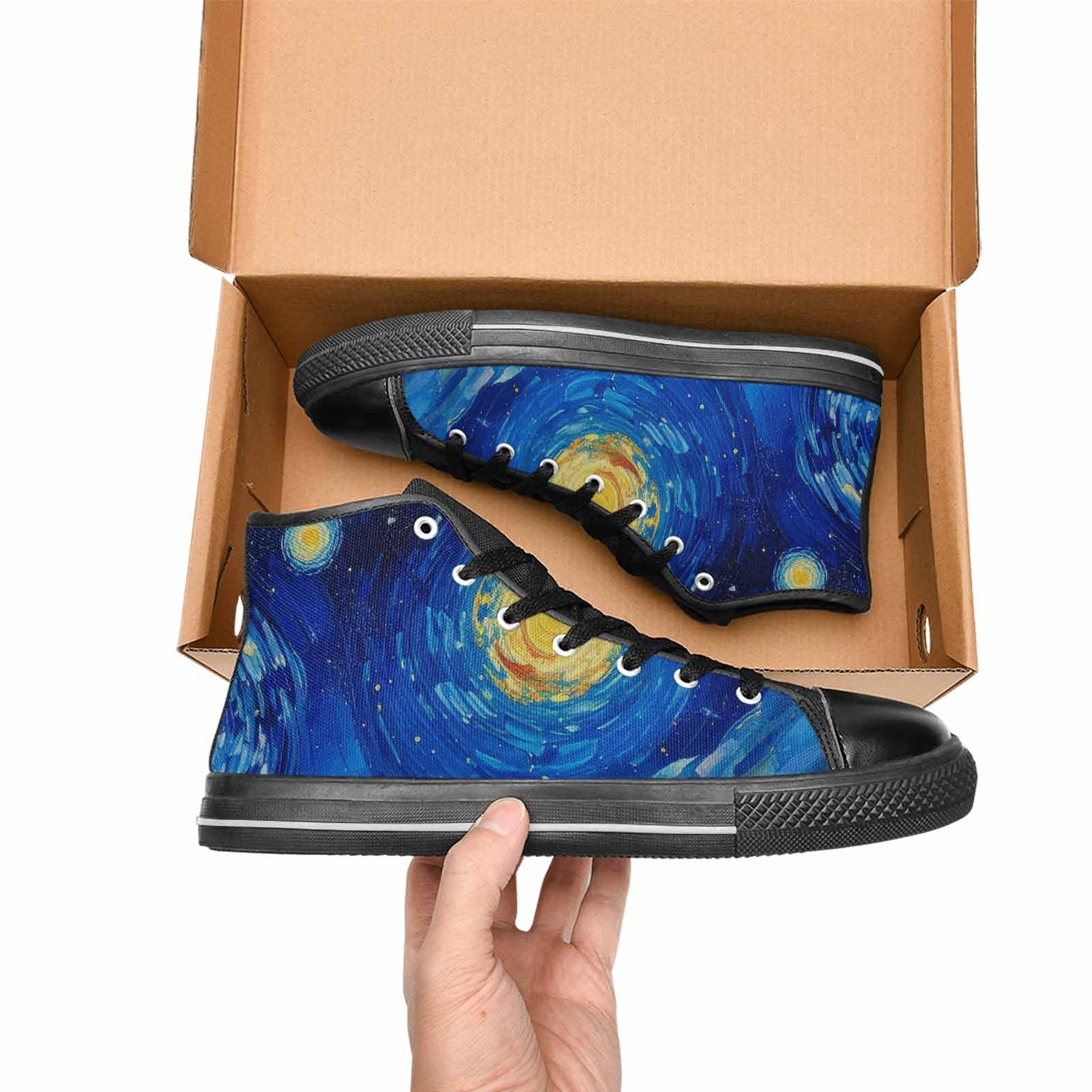WOMEN'S Starry Night Van Gogh High Top Canvas Grunge Sneakers