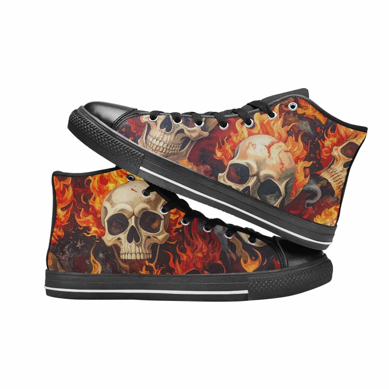 MEN'S Skulls - Flaming High Top Canvas Wallpaper Art Sneakers