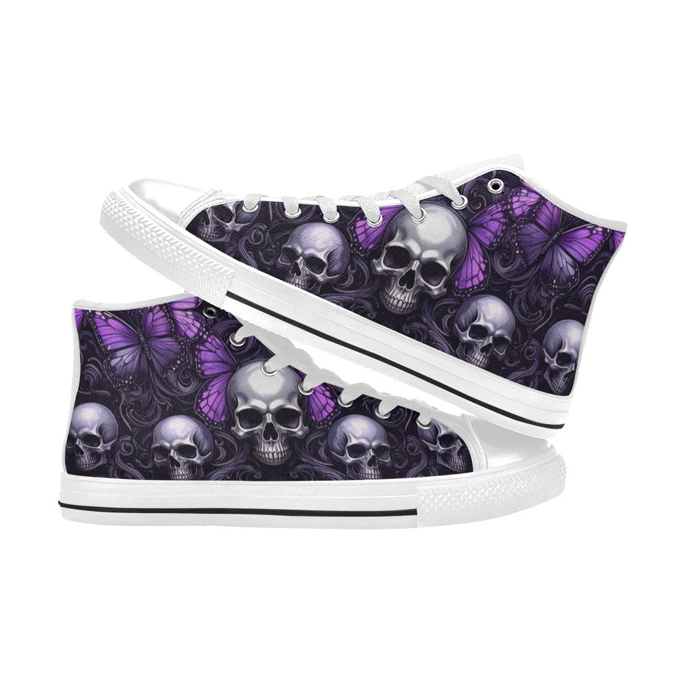 MEN'S Skull Butterfly Purple Iridescent High Top Canvas Surreal Custom Sneakers