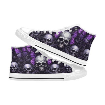 MEN'S Skull Butterfly Purple Iridescent High Top Canvas Surreal Custom Sneakers