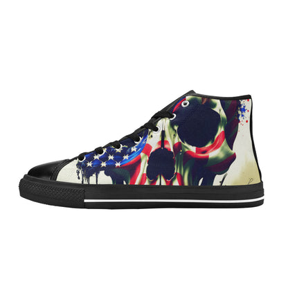 WOMEN'S Patriotic Flag Skull Art High Top Canvas Aesthetic Custom Sneakers