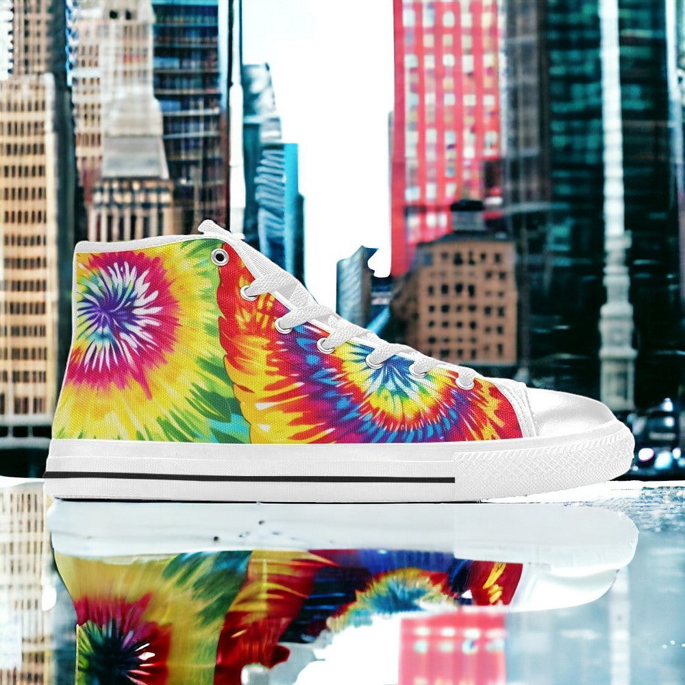 Men's Tie Dye Love high-top canvas shoes, custom full-wrap printed design — Freaky Shoes