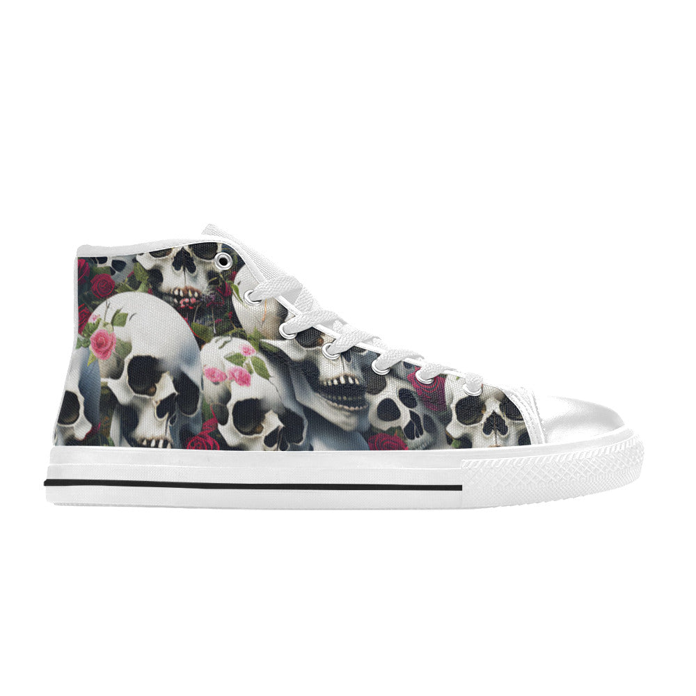 WOMEN'S Rose Skulls Dark 2 High Top Canvas Vivid Custom Shoes