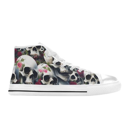 WOMEN'S Rose Skulls Dark 2 High Top Canvas Vivid Custom Shoes