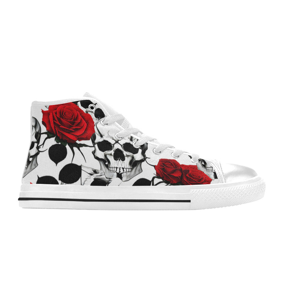MEN'S Skulls Roses Deluxe 9 High Top Canvas Grunge Custom Shoes
