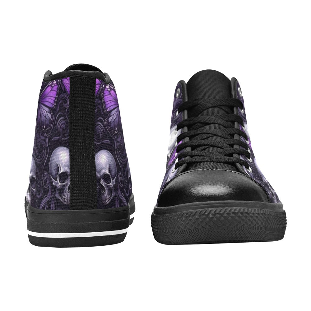 MEN'S Skull Butterfly Purple Iridescent High Top Canvas Vibrant Chaos Shoes