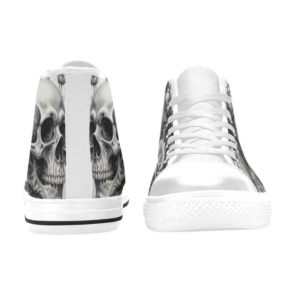 Gothic Skull Men's Dark Art Rose High Top Canvas Shoes | Freaky Shoes®