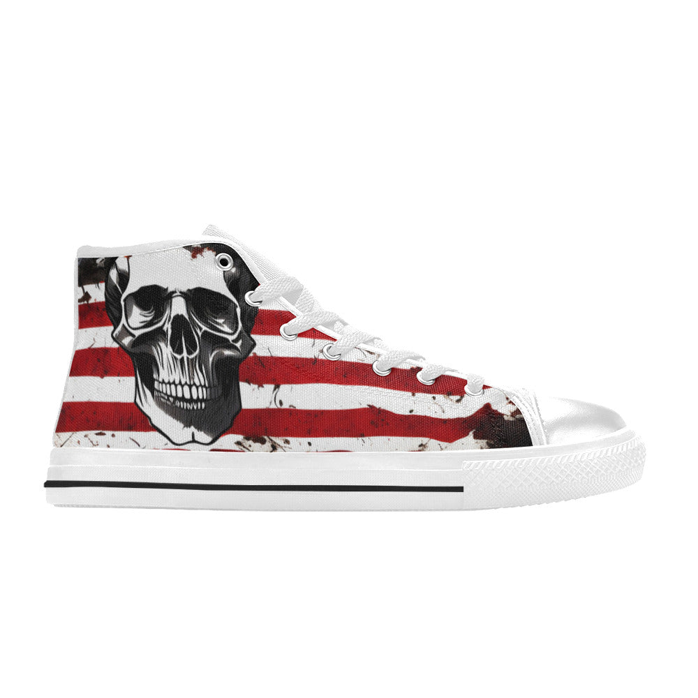 WOMEN'S Patriotic Skull Art High Top Canvas Vibrant Chaos Custom Shoes