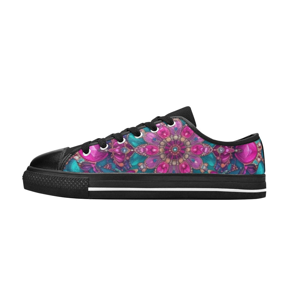 WOMEN'S Feminine Jeweled Skull Low Top Canvas Aesthetic Custom Sneakers