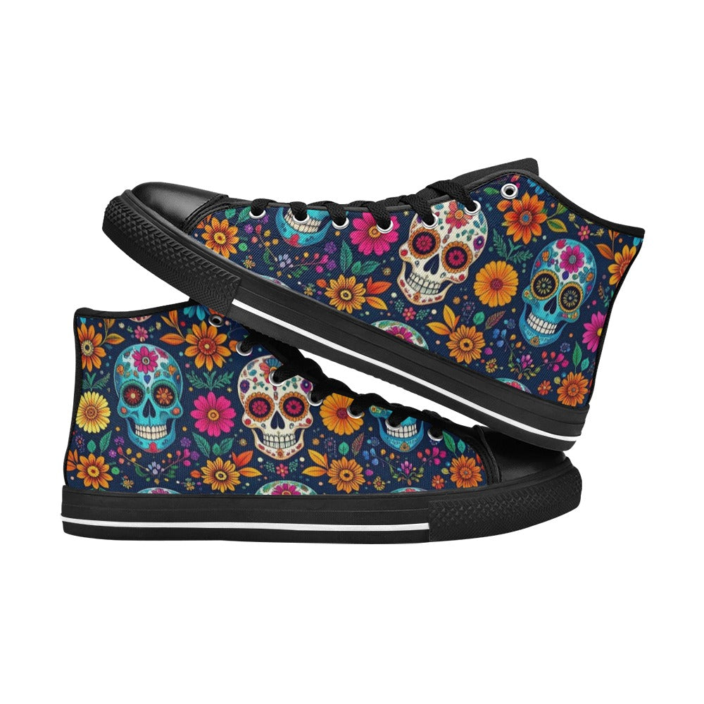 MEN'S Rainbow Sugar Skull Weave High Top Canvas Cottagecore Custom Shoes