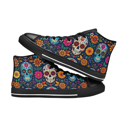 MEN'S Rainbow Sugar Skull Weave High Top Canvas Cottagecore Custom Shoes