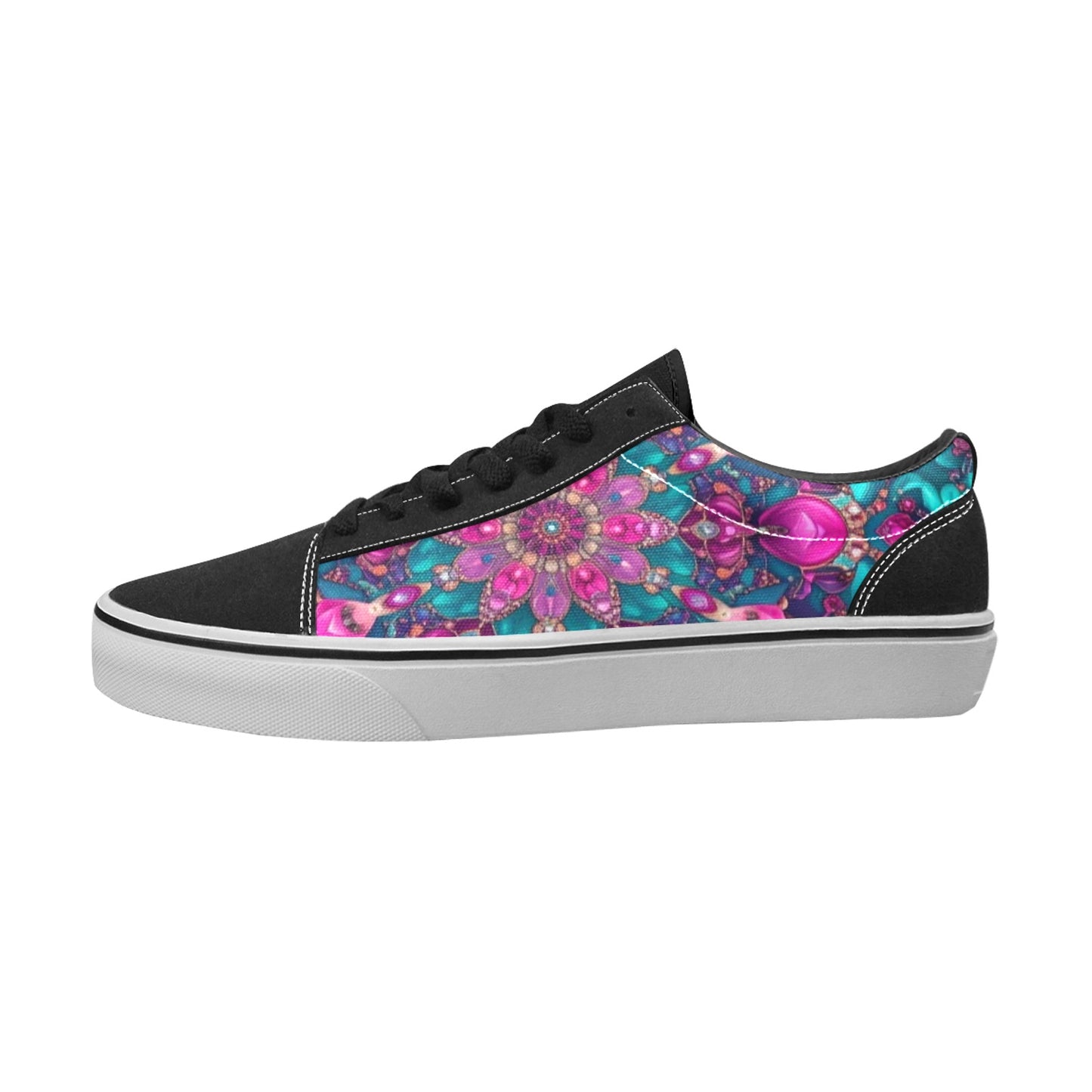 WOMEN'S Feminine Jeweled Skull Low Top Skateboarding Dreamcore Custom Shoes