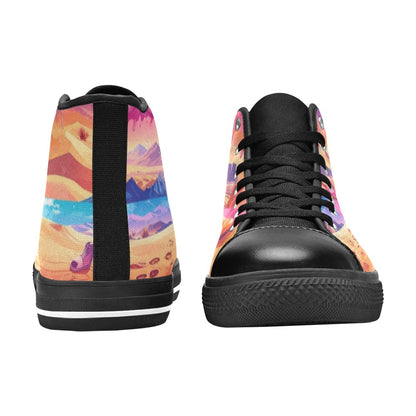 MEN'S Surrealist Dreamscape Pattern, Melting High Top Canvas Aesthetic Custom Sneakers