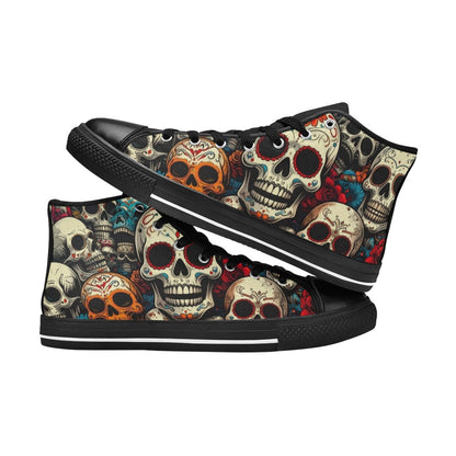 MEN'S Aggressive Halftone Sugar Skull High Top Canvas Vibrant Chaos Custom Sneakers