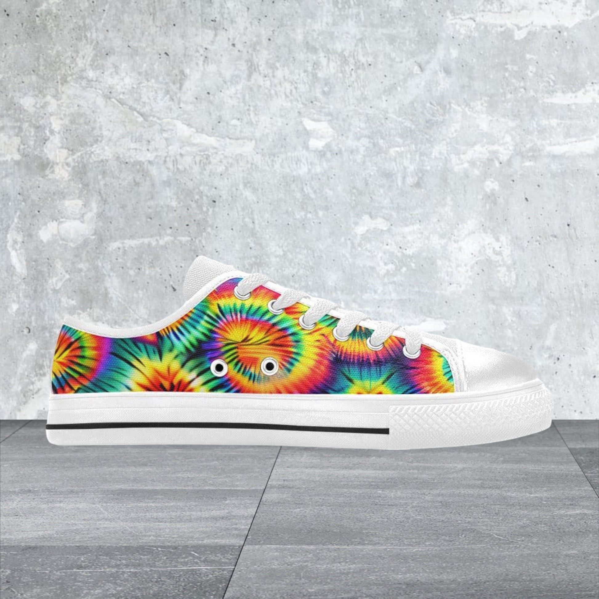 Men's Rainbow Tie Dye high-top canvas shoes, custom full-wrap printed design — Freaky Shoes