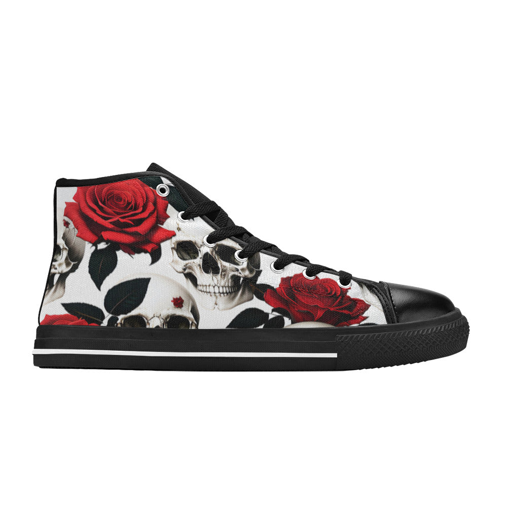 MEN'S Skulls Roses Deluxe 5 High Top Canvas Neon Fantasy Custom Sneakers