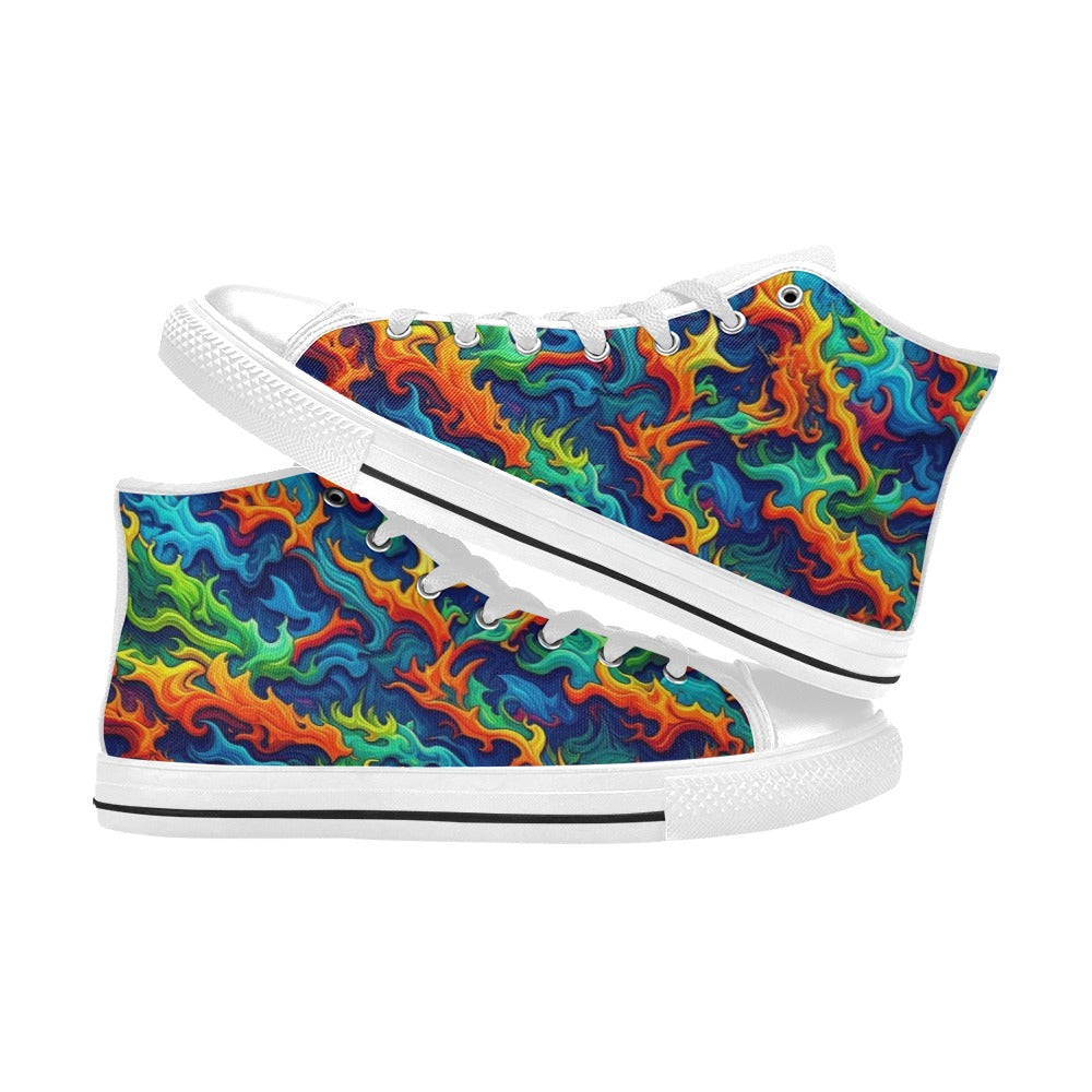 WOMEN'S Psychedelic Camo Rhythm High Top Canvas Neon Fantasy Sneakers
