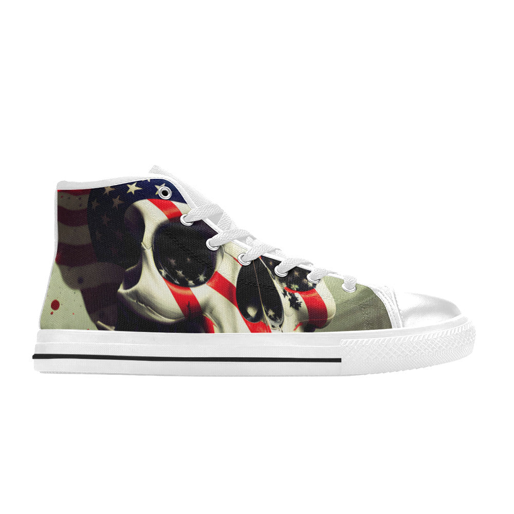 WOMEN'S Patriotic Skull Flag High Top Canvas Grunge Custom Shoes