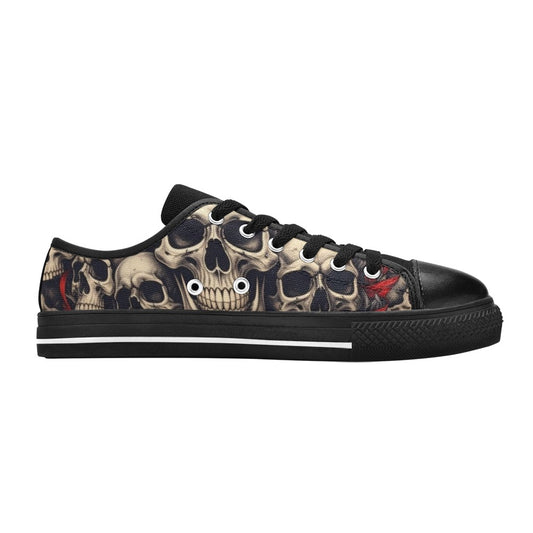 WOMEN'S Patriotic Skull Flag Low Top Canvas Grunge Custom Shoes