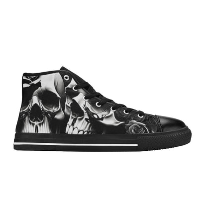 WOMEN'S Greyscale Style Skulls Roses High Top Canvas Grunge Shoes