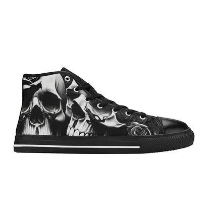 Freaky Shoes custom art sneakers with black and white skull art, made to order